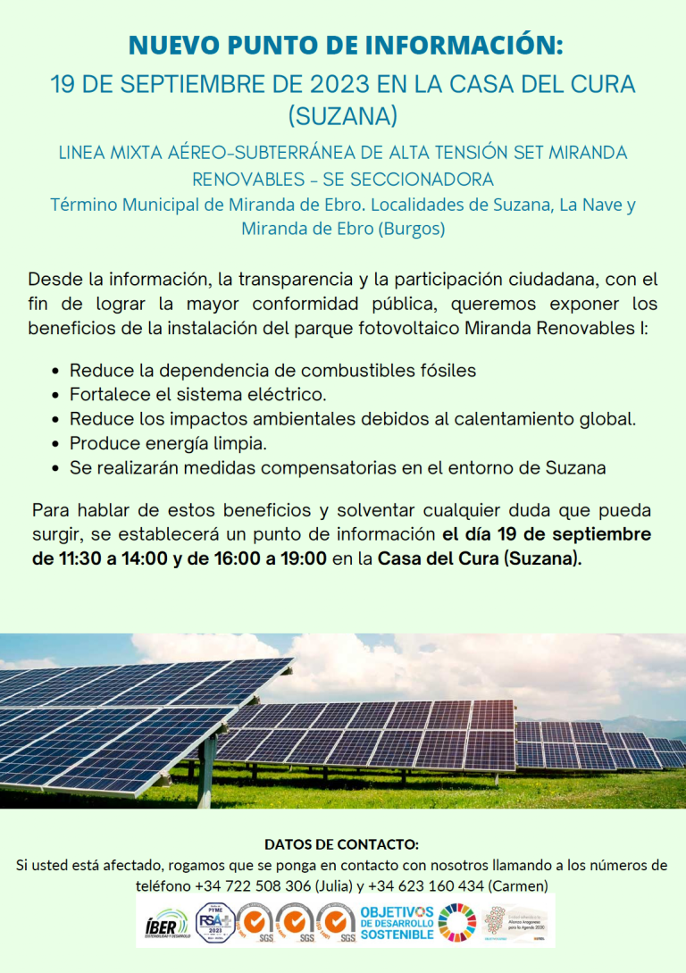 Cartel sobre el punto informativo de Íbersyd en Suzana